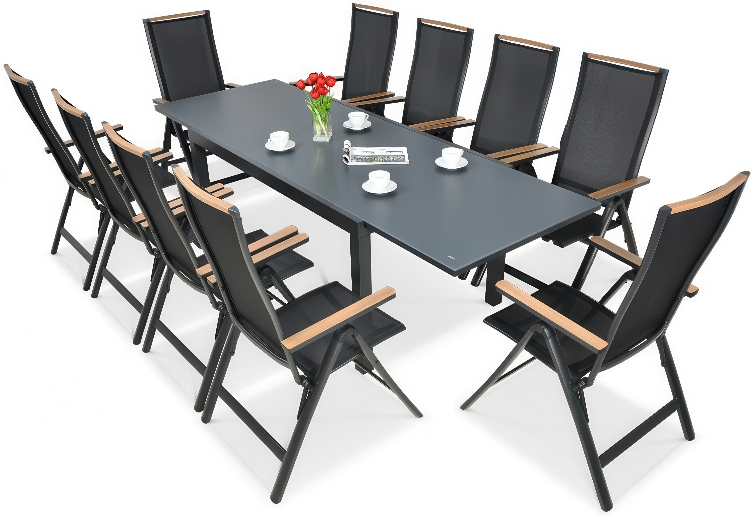 Zestaw mebli ogrodowych BRISBANE 10/250 Black z czarnym aluminium i drewnianymi elementami