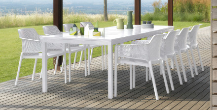 Biały, luksusowy zestaw jadalniany na taras, ogród - Nardi NET/RIO dla ośmiu osób