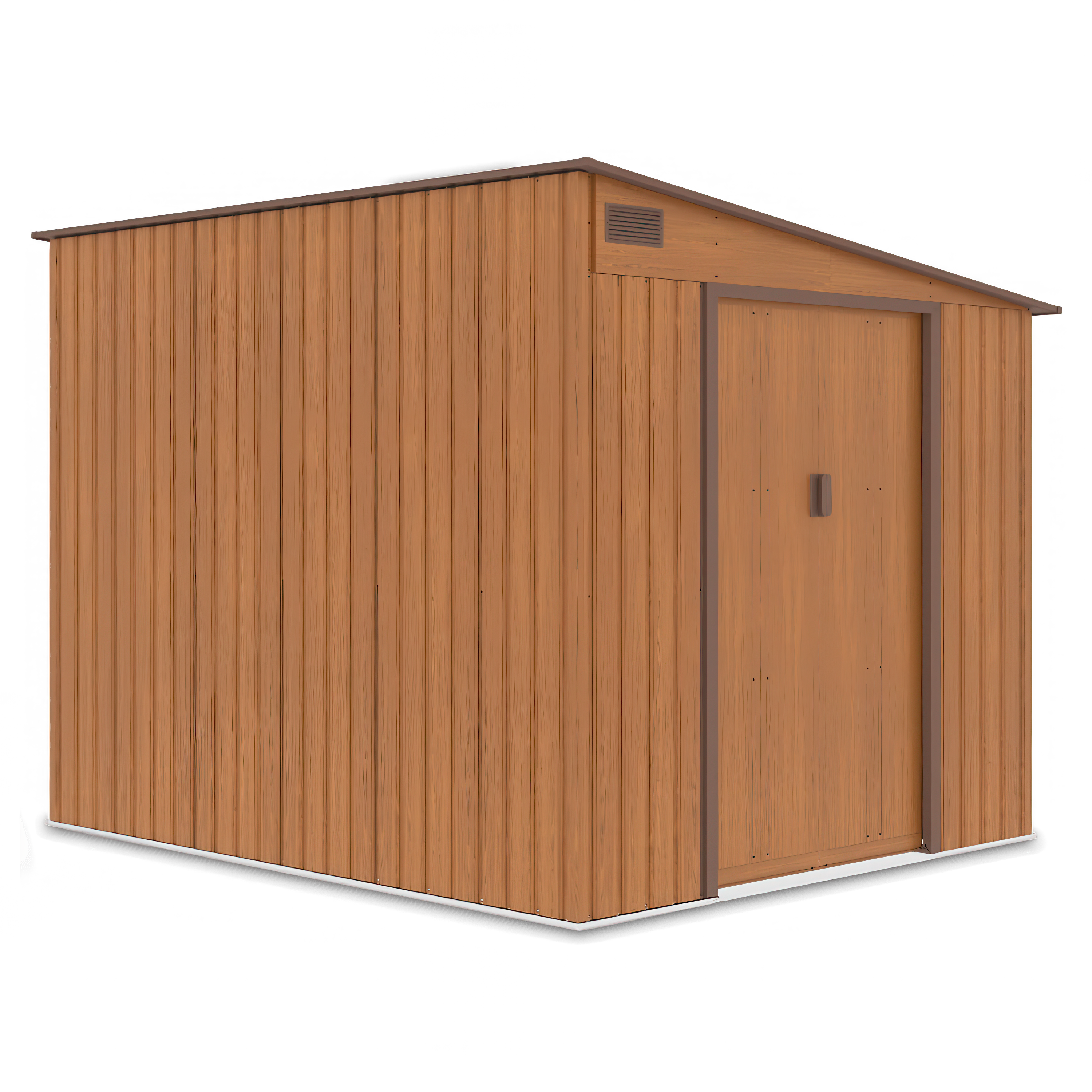 Szopa narzędziowa JASPER 214x257cm Oak Brown na białym tle, zdjęcie z boku 
