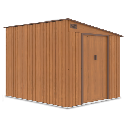 Szopa narzędziowa JASPER 214x257cm Oak Brown na białym tle, zdjęcie z boku