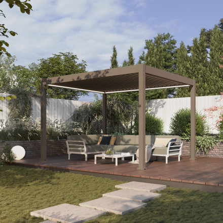 Pergola automatyczna ELEGANCE AUTOMATIC 3x4 z oświetleniem LED Taupe - Gutroof w ciągu dnia