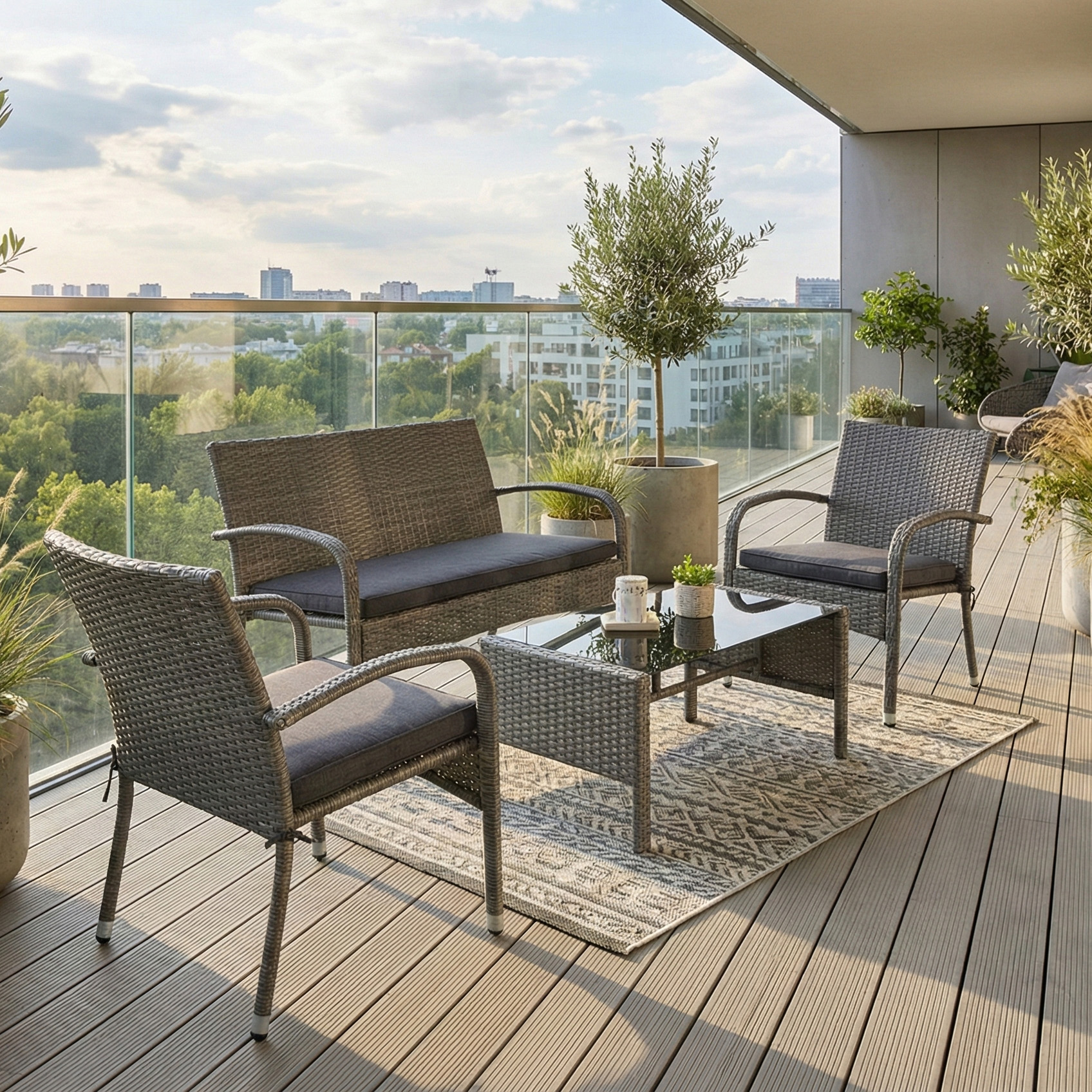 Aranżacja na tarasie zestawu wypoczynkowego SAN MARINO Grey - Bjørkka