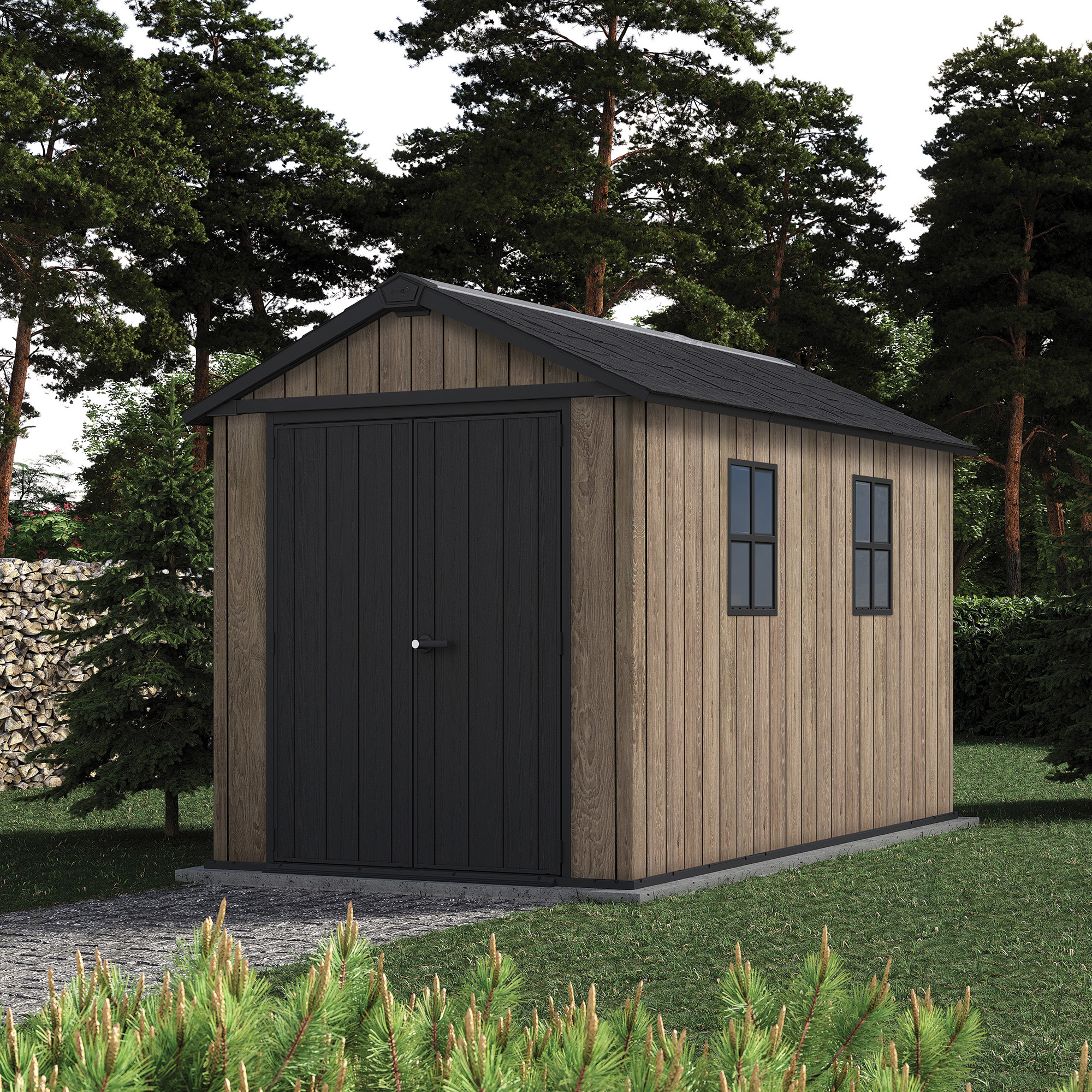 Domek narzędziowy Keter DECO APEX 7511/1175 Ashwood w drewnopodobnej okleinie z czarnymi drzwiami