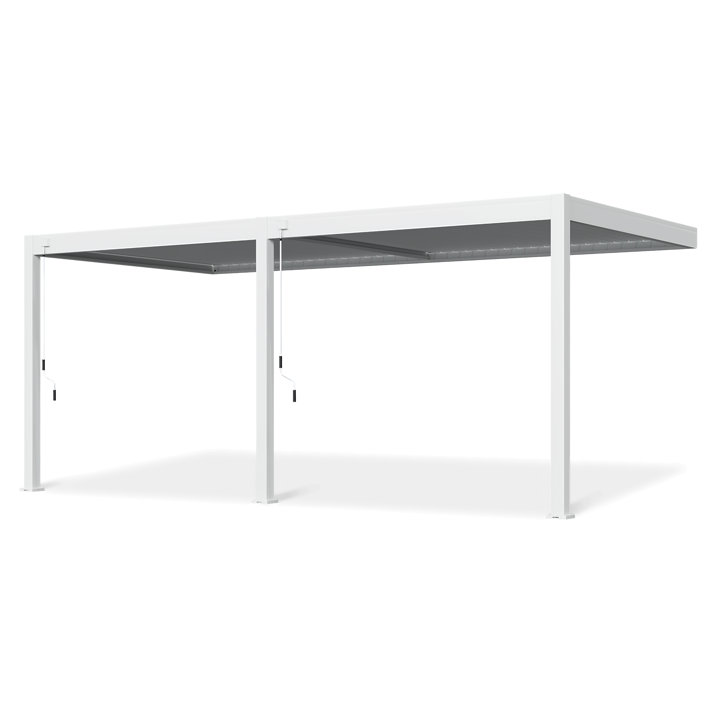 Widok pod kątem białej pergoli tarasowej Elegance Wall 3x6 marki Gutroof.