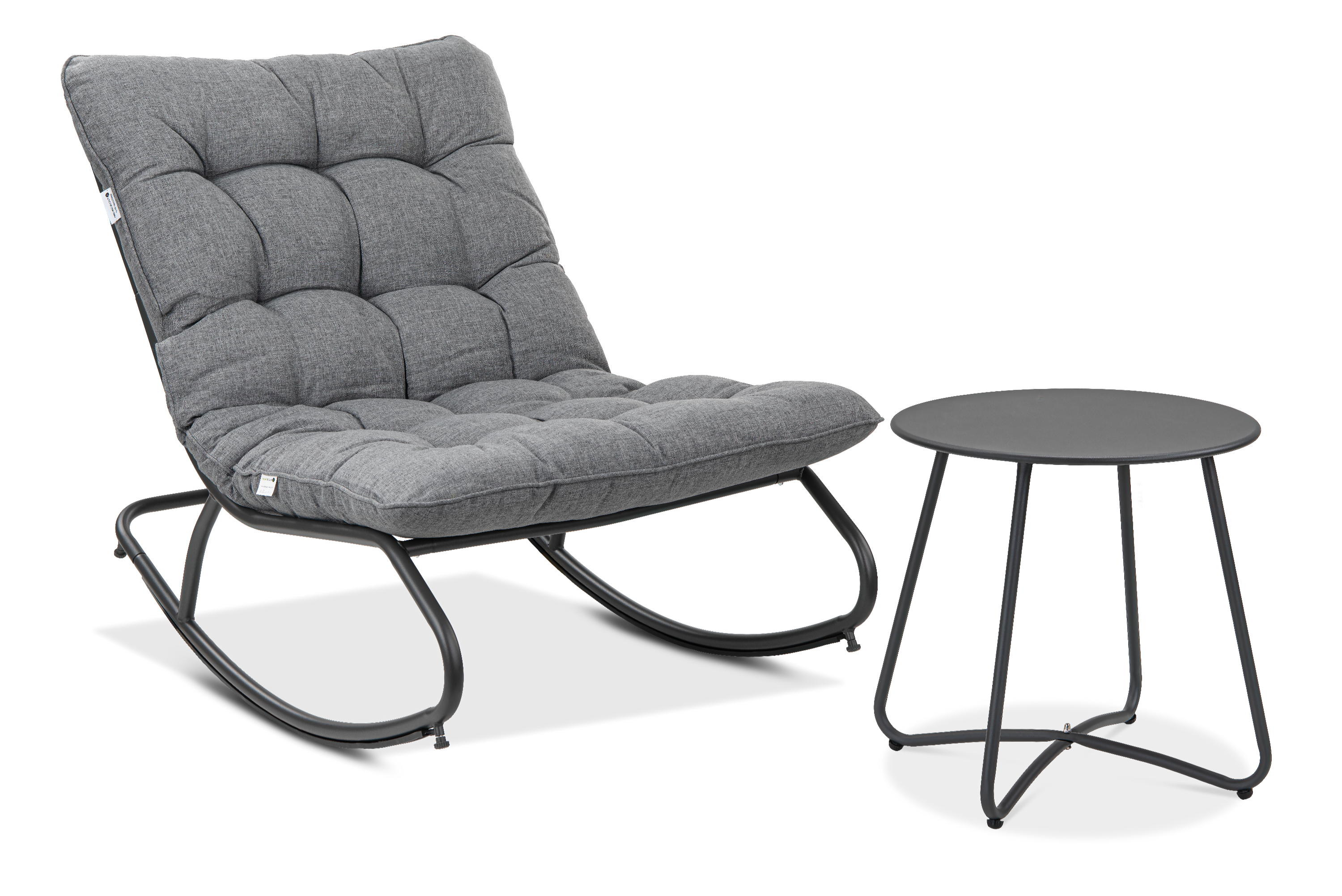 Fotel bujany ogrodowy AGAVA z stolikiem ART w kolorze Dark Grey z pikowanymi poduszkami