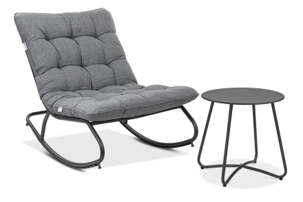 Fotel bujany ogrodowy AGAVA z stolikiem ART w kolorze Dark Grey z pikowanymi poduszkami