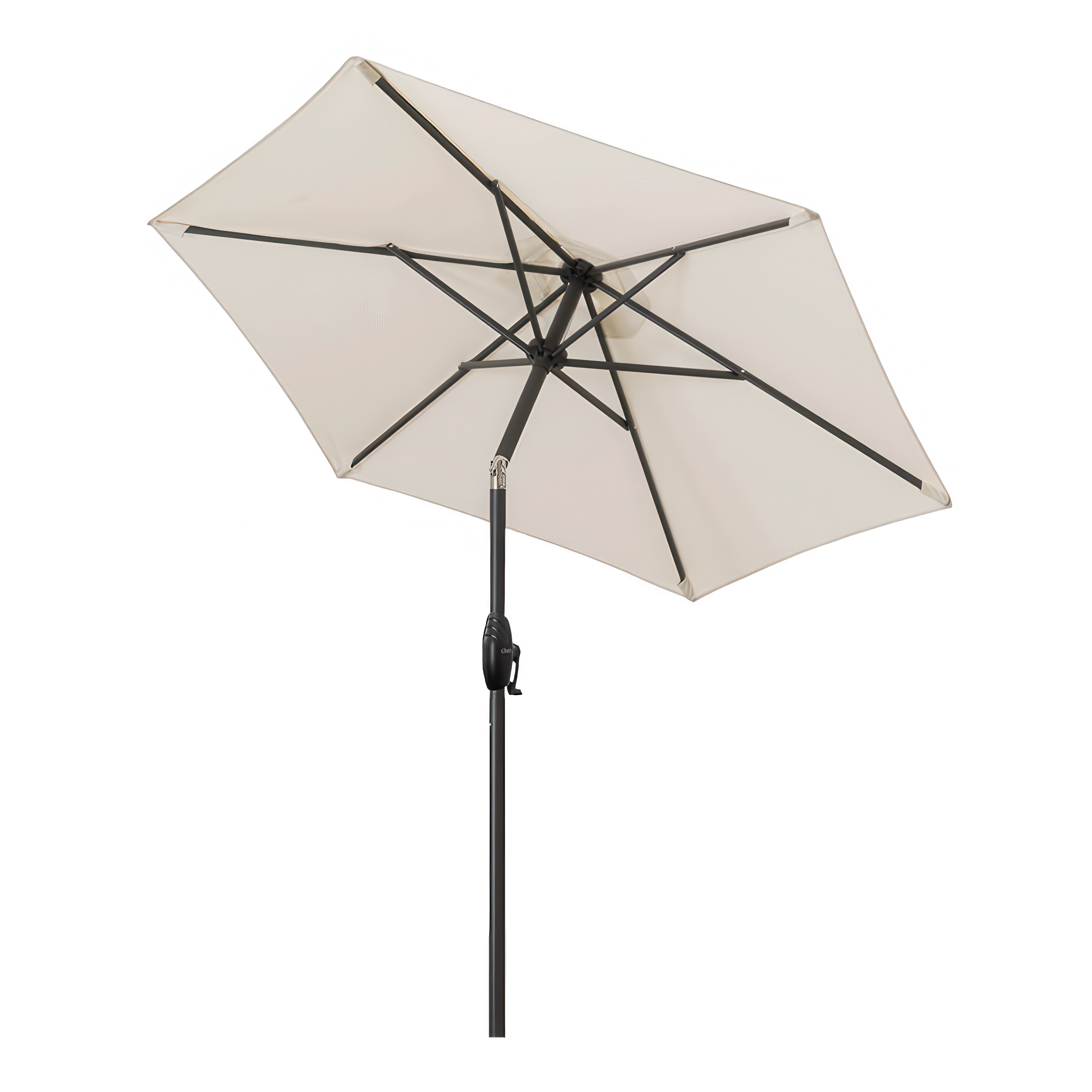 parasol przeciwsłoneczny do ogrodu rozłożony w kolorze beżowym 