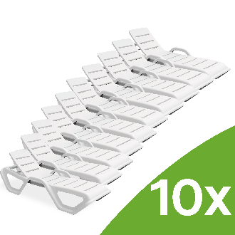 Komplet 10 białych leżaków ogrodowych MONOBLOCK White New Bjorkka