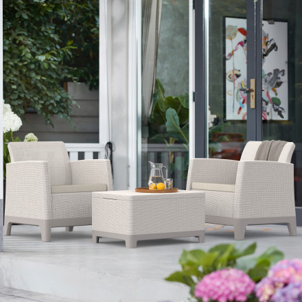 Meble balkonowe Keter Scandi Forma Pebble Grey-Soft Beige, zestaw dwóch foteli i stolika