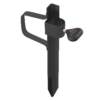 Czarny metalowy szpikulec wbijany w trawę służący do zamocowania parasola Doppler