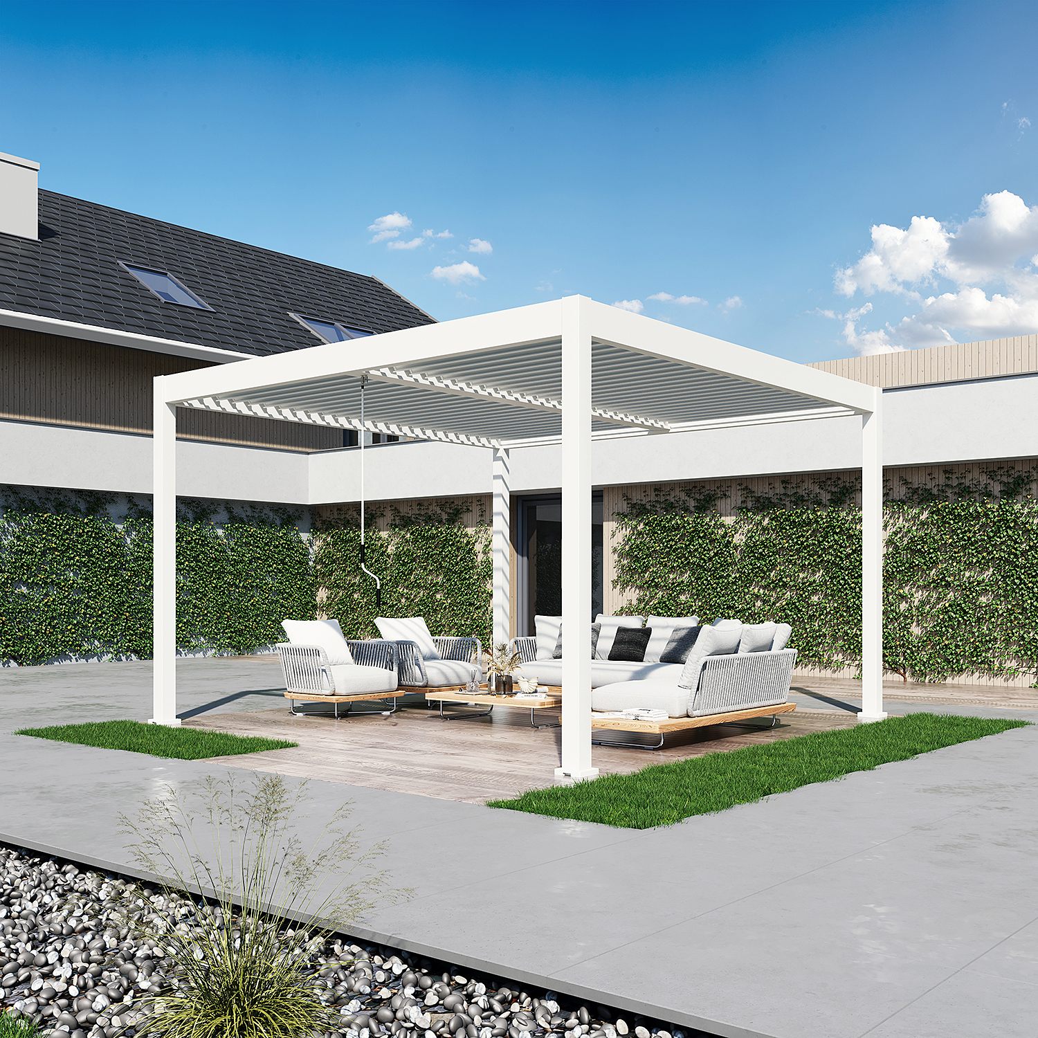 Aranżacja pergoli ogrodowej ELEGANCE DUO 3,6x4 White - Gutroof