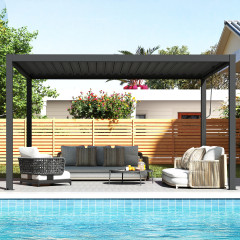 Pergola ogrodowa tarasowa 3x4 PRIMARY Anthracite Gutroof w aranżacji wypoczynkowej przy basenie