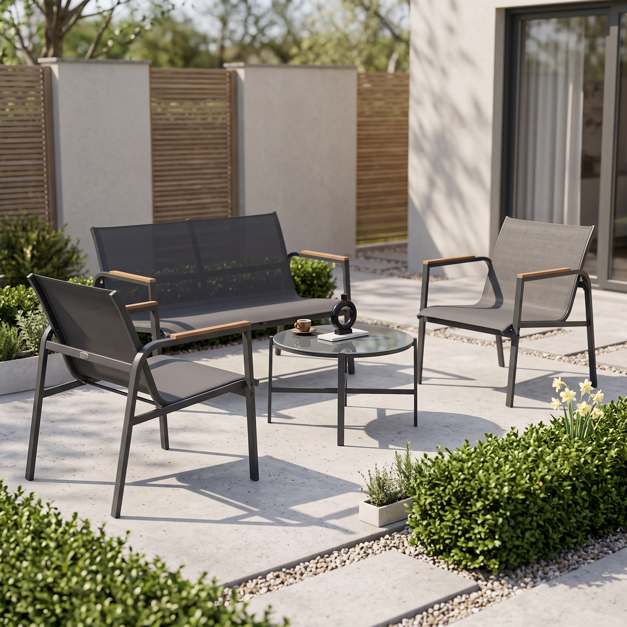 Zestaw mebli MANGO CAFFE Dark Grey - Bjørkka  — aranżacja