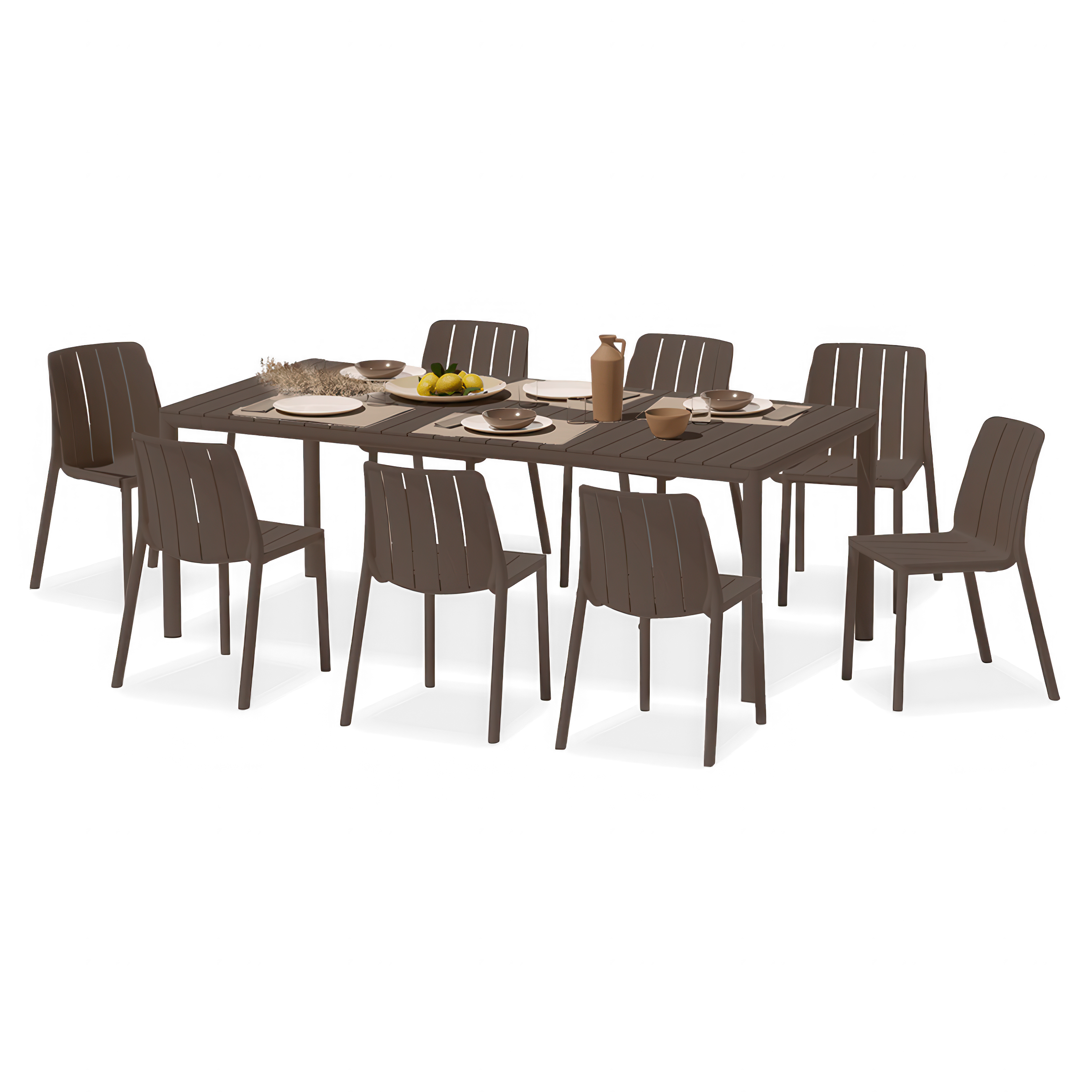 Zestaw mebli Nardi Tiberina Bistrot/Tevere 147 8+1 w kolorze Terra z nakrytym stołem i owocami