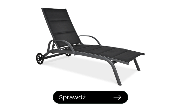 czarny leżak ogrodowy na plażę na kółkach