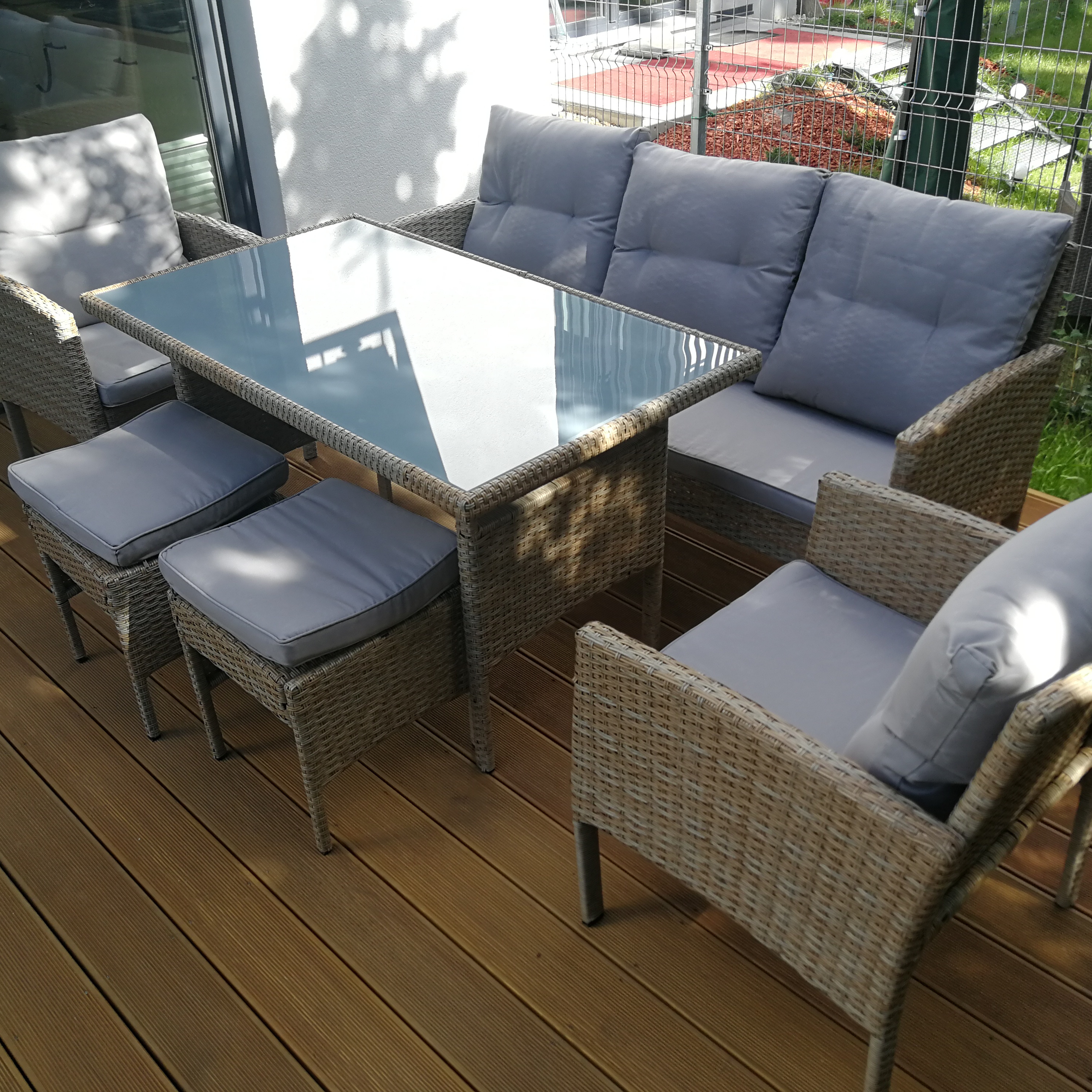 Zestaw technorattanowy CORTINA + PUFY Dolphin Grey zdjęcie realizacji 2