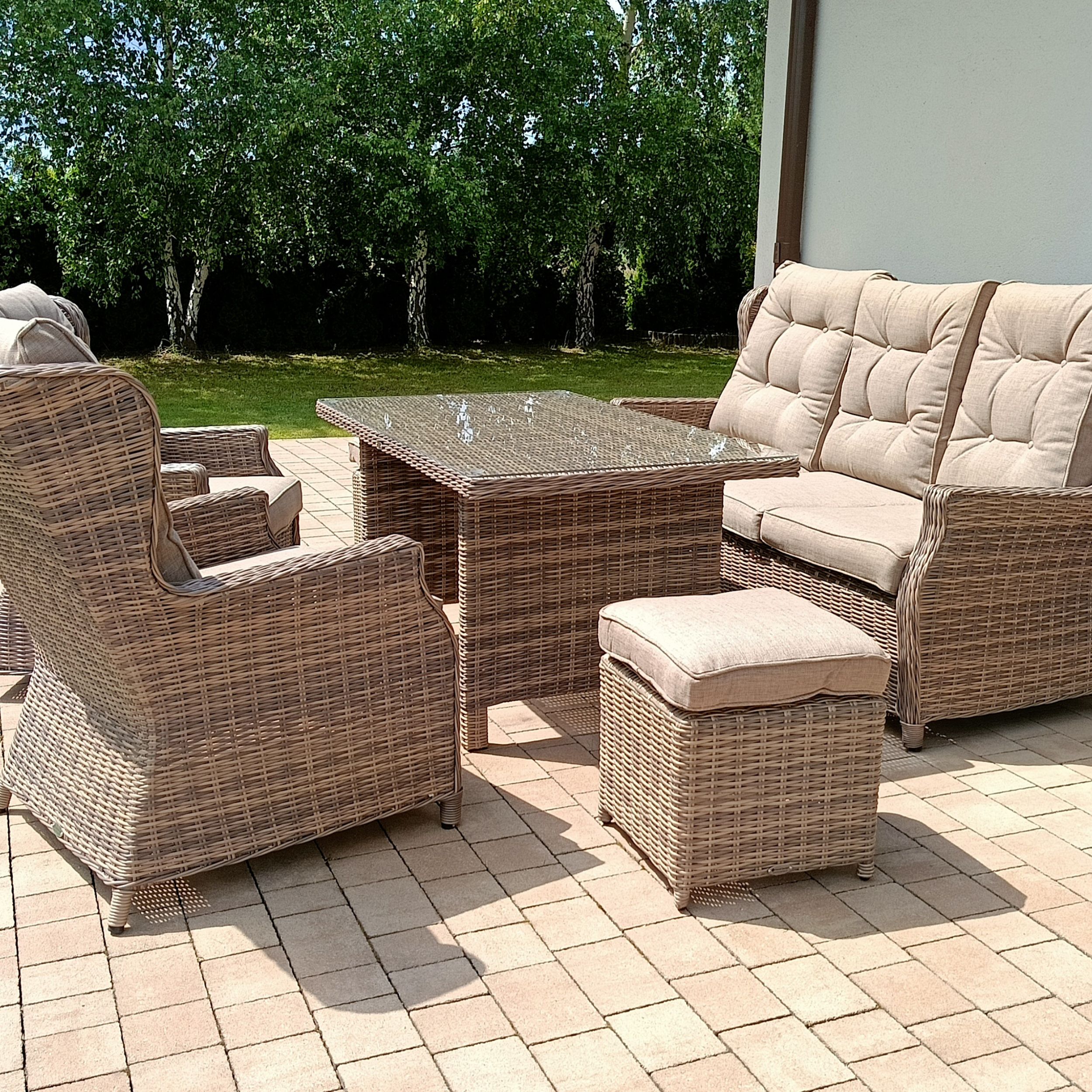 Meble technorattanowe TRIVENTO 3 DINING + PUFY Brown - Bjørkka zdjęcie realizacji 2