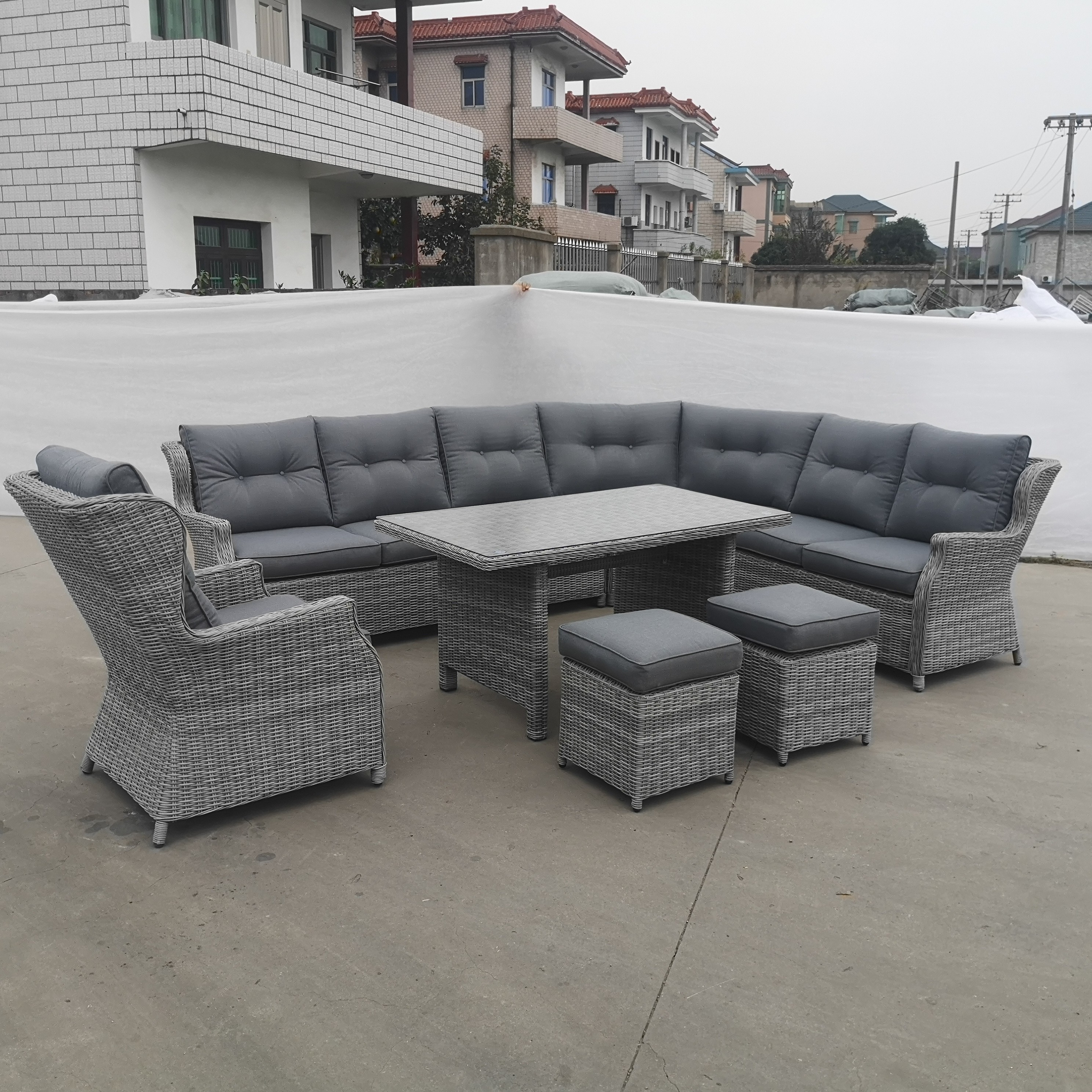 Narożnik z technorattanu TRIVENTO DINING White Grey zdjęcie realizacji 2