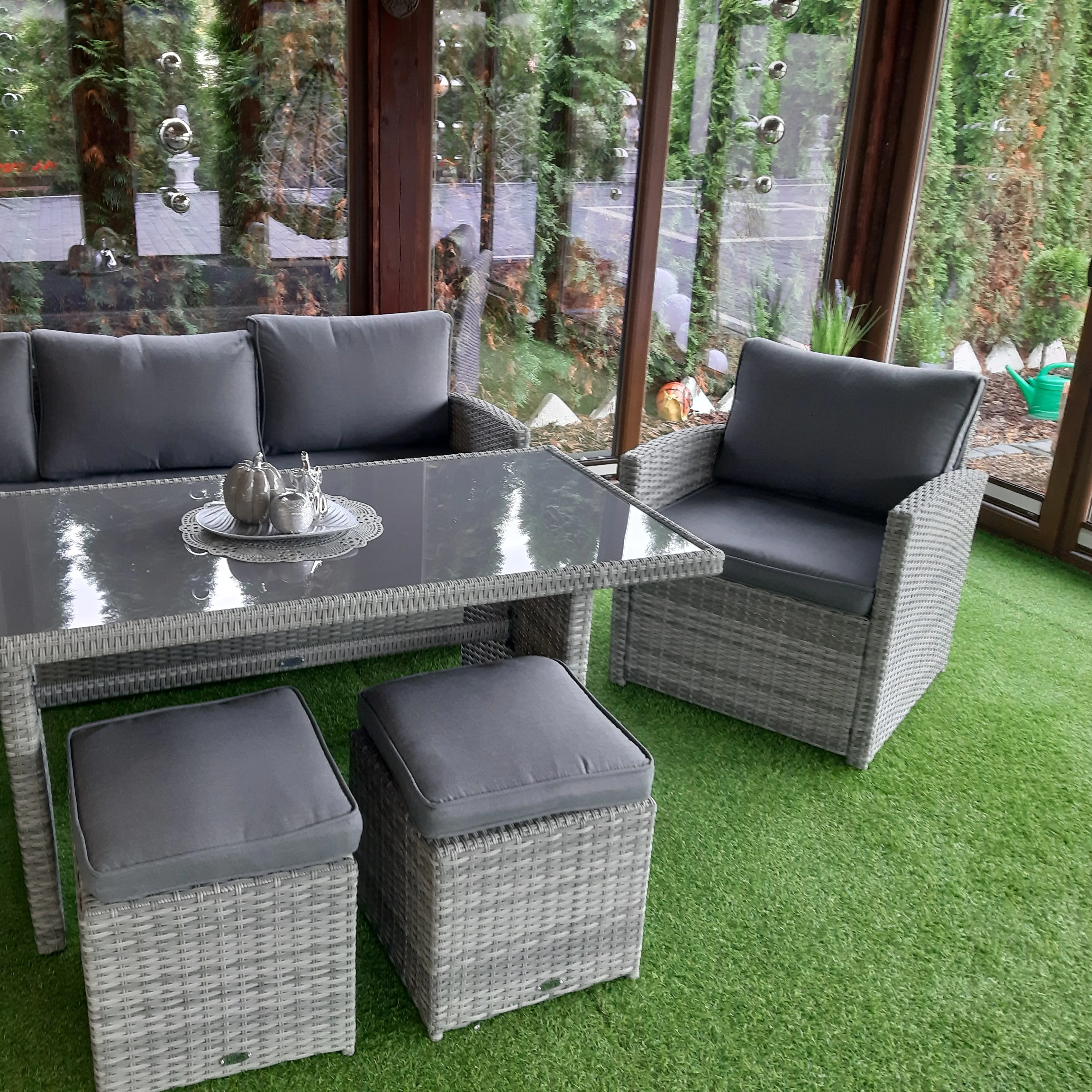 Narożnik technorattanowy SALO + PUFY Stone Grey zdjęcie realizacji 3
