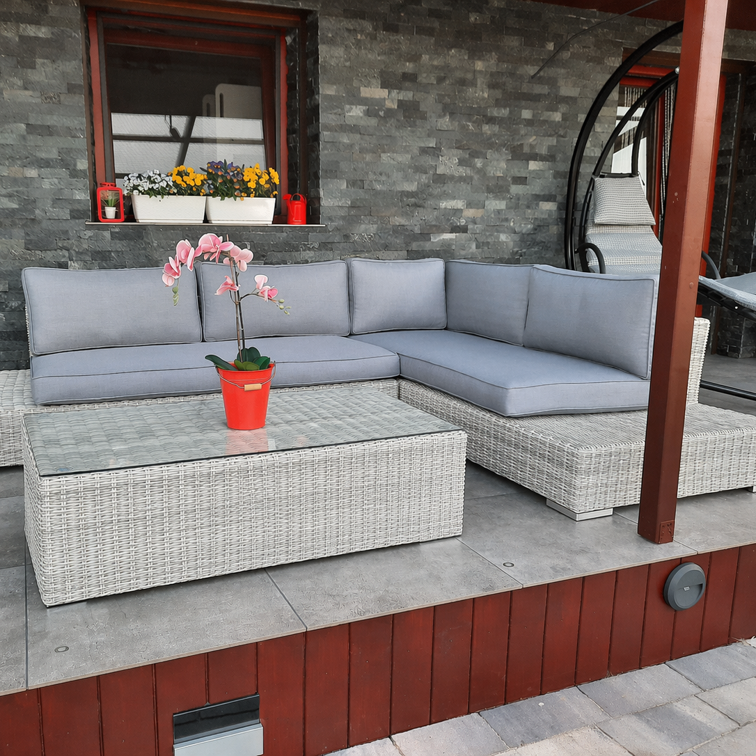 Narożnik technorattan VERONA White Grey zdjęcie realizacji 1