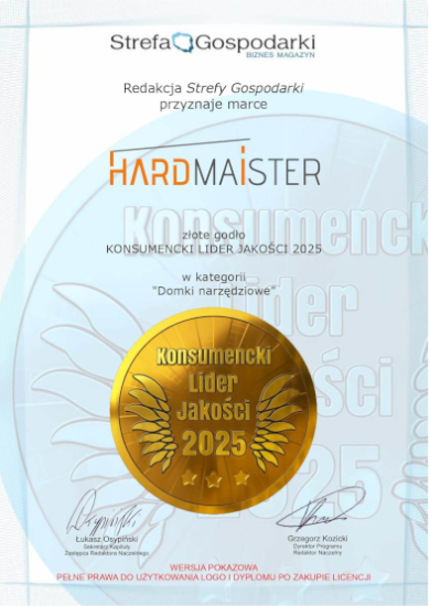 Złote godło "Konsumencki Lider Jakości 2025" w kategorii "Domki narzędziowe"