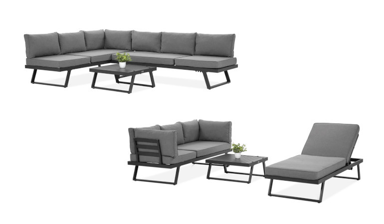 Narożnik modułowy MIDWAY Dark Grey - FOCUS GARDEN w różnych wariantach ustawieniowych na białym tle