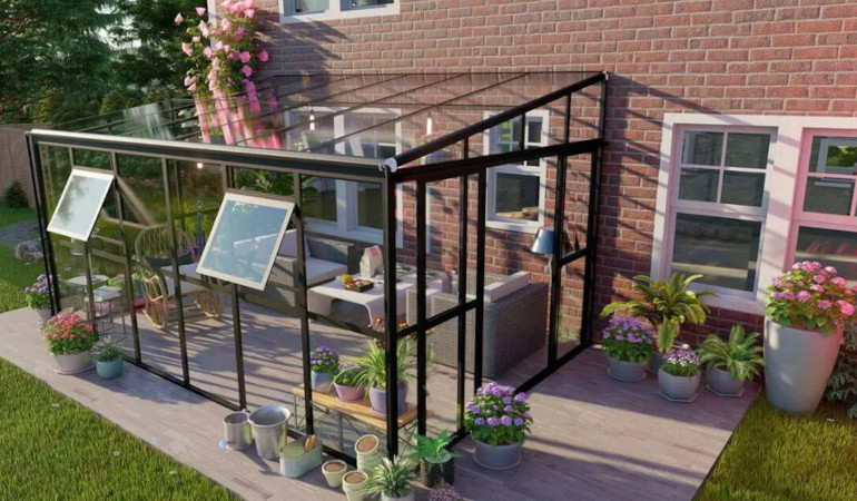 Ogród zimowy SOHO Black 434x290cm Solid PC + Glass - Gutroof