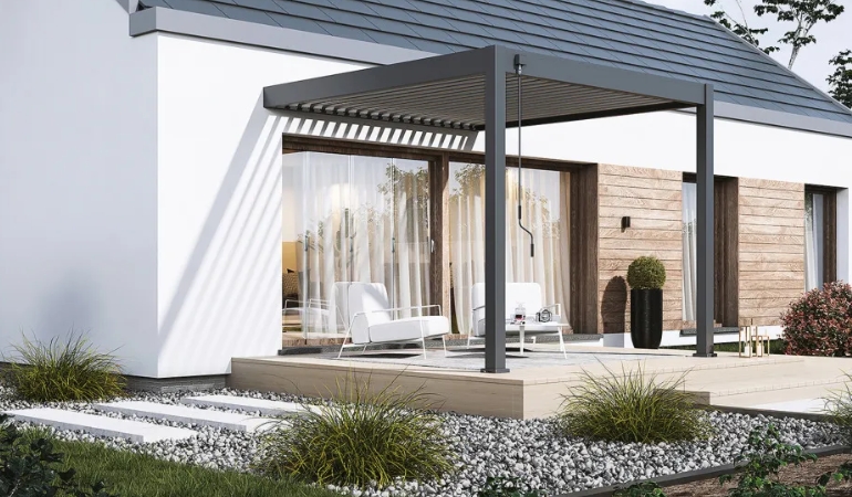Przyścienna pergola ELEGANCE WALL 3x3 Anthracite/Light Grey - Gutroof